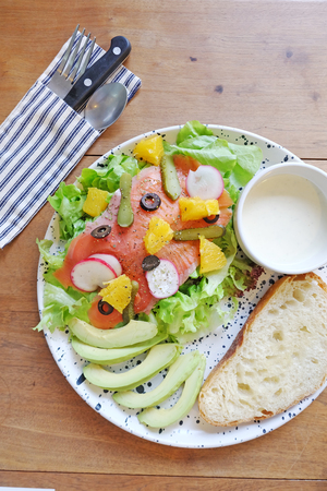 salmon sald with avocadoの写真素材