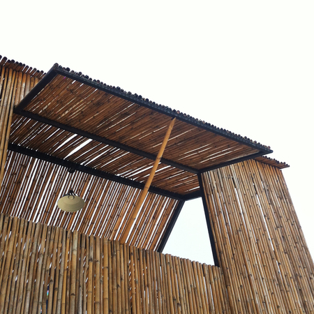 rooftop with bamboo wallの写真素材