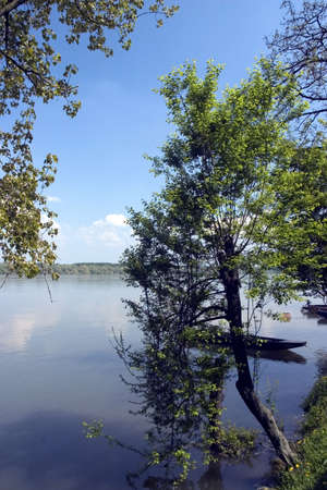 road to the river with blue open sky