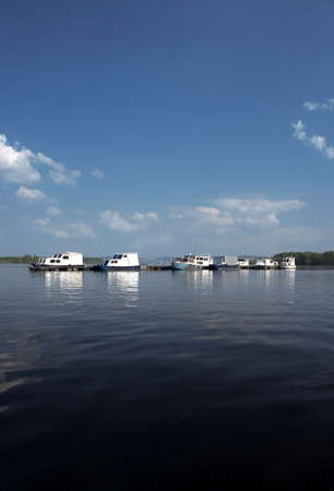 riverscape with blue skyの写真素材