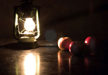 old green bulb with applesの写真素材