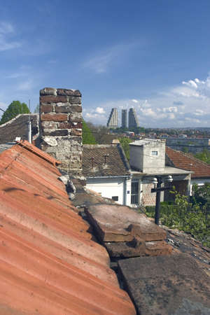 roof slope and blue skyの写真素材
