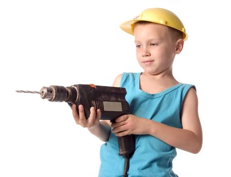 a boy is starting to drillの写真素材
