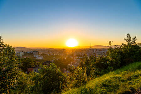 Sunrise above Brasov cityの写真素材