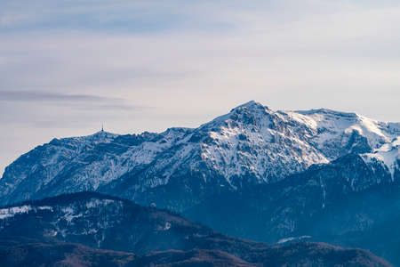 Bucegi mountains, winter, seen from distanceの写真素材