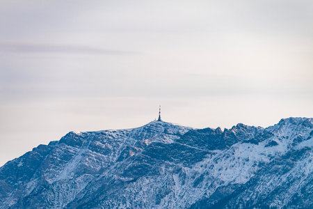 Bucegi mountains, winter, seen from distanceの写真素材