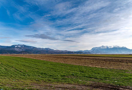 Postavaru and Bucegi mountains seen from distanceの写真素材