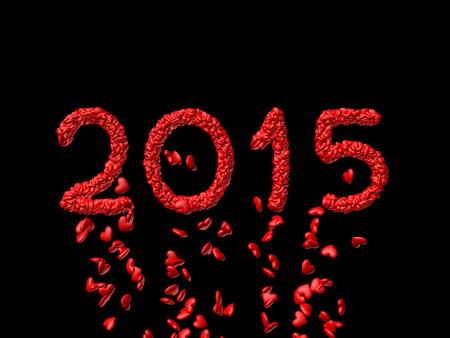 New year 2015 made from the hearts - black backgroundの写真素材