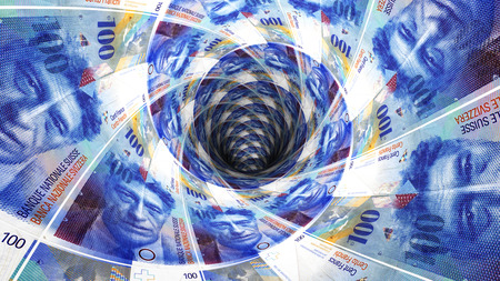 Background from  swiss franc banknotes in perspective view ? 3D illustrationの写真素材