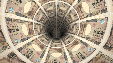 Background from  japanese yen banknotes in perspective view ? 3D illustrationの写真素材