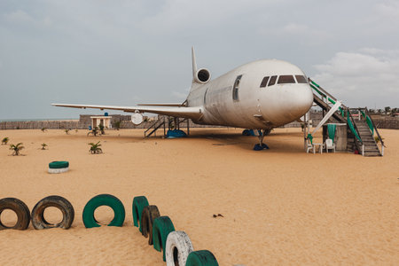 Detail of the front landing gear of a decommissioned l-1011 TriStar in Cotonou, Benin