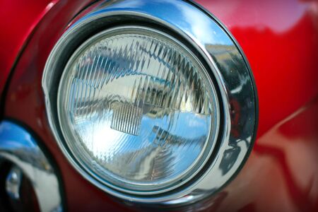 View of red classic vintage Soviet car Gaz Volga M21