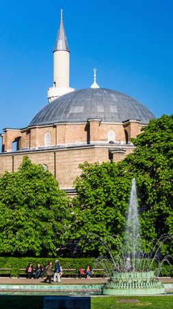 Garden / Park Central bathroom with fountain against the backdrop of Central Sofia Mosque - Banya Bashi Mosque. Bulgariaのeditorial素材