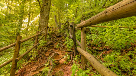 An Eco Trail to the Holy Trinity Monastery in Etropole, also called Varovitetz, where the famous Etropole Calligraphy-Art Literary School is being developed and developed. Etropole. Bulgariaの写真素材