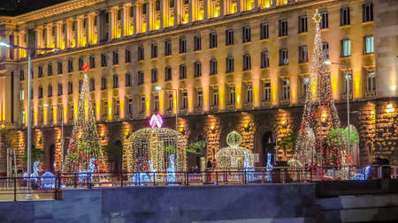 Christmas decoration at the Independence Square to the presidency, the National Assembly and Council of Ministers. Sofia. Bulgaria.のeditorial素材