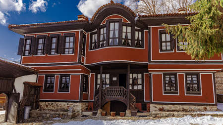 Bulgaria Koprivshtitsa old city cobblestone street in winterのeditorial素材