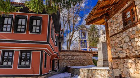 Bulgaria Koprivshtitsa old city cobblestone street in winterのeditorial素材