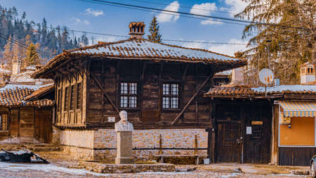 Bulgaria Koprivshtitsa old city cobblestone street in winterのeditorial素材