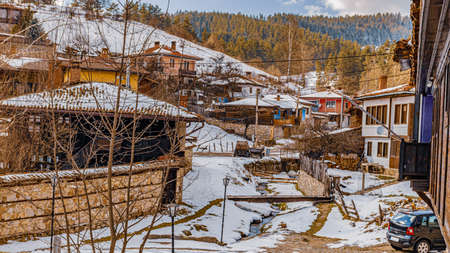 Bulgaria Koprivshtitsa old city cobblestone street in winterのeditorial素材