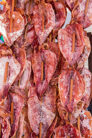 Squid dry on bamboo,Grill for cooking