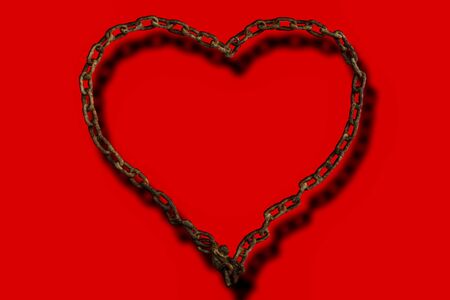 Chain is heart for frame on red backgroundの写真素材
