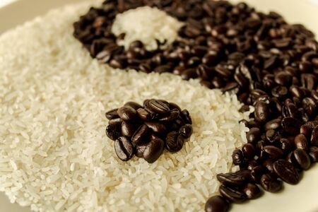 Coffee and rice for Yin-Yang is backgroundの写真素材