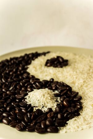 Coffee and rice for Yin-Yang is backgroundの写真素材