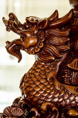 Dragon head,Made from wood,Art of Chineseの写真素材