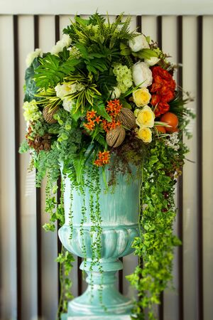 Flowers on pot,Many colorの写真素材