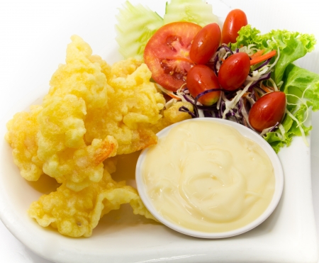 Shrimp fried and vegetable is salad menuの写真素材