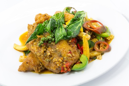 Stir fried fish meat is spicy,Food of Thai styleの写真素材