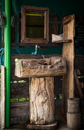 Wood basin is old for decorationの写真素材