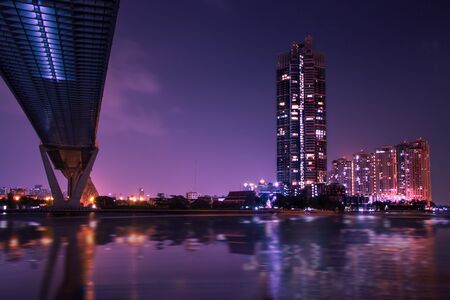 Bhumibol Bridge at nightlight in Bangkok, Thailand