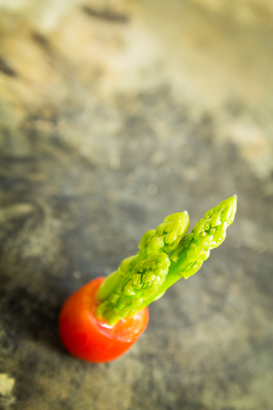 Asparagus fresh on woodの写真素材