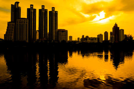General Building silhouette with reflect in Bangkokのeditorial素材