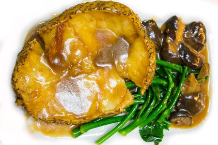 Fried black cod with oyster sauce,asian styleの写真素材