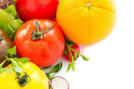 Close-up still life with mixed vegetables, isolated on white background