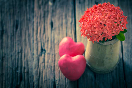 Valentines Day background with hearts and flowerの写真素材