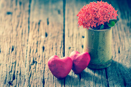 Valentines Day background with hearts and flowerの写真素材
