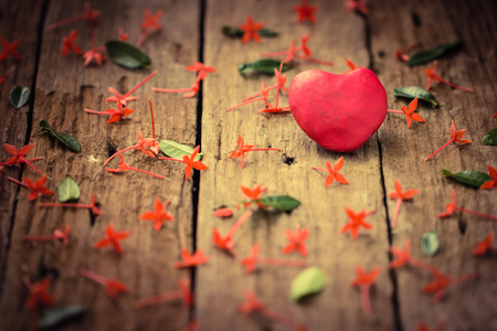 Red Heart on a wooden background, Love vintage conceptの写真素材