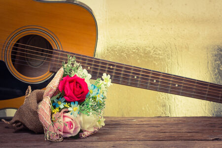 Colorful flowers with guitar classicの写真素材