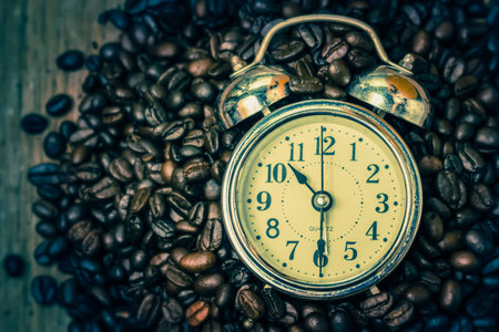 Alarm clock with coffee. coffee time concept