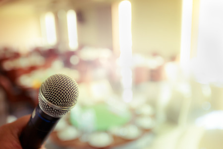Microphone in concert hall or conference roomの写真素材