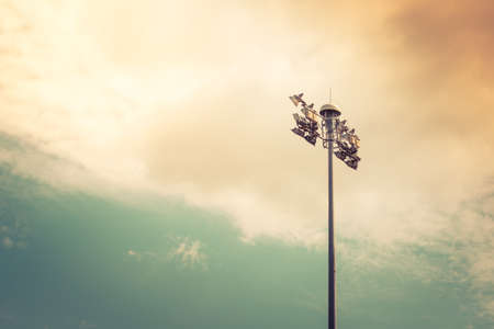 Light pole sky with copy space, minimalism, photo with vintage filterの写真素材