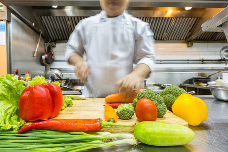 Prepare vegetables in kitchen for cooking, focus with vegetableの写真素材