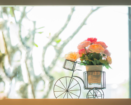 Flowers romantic in a bicycle sackの写真素材