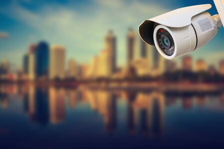 CCTV surveillance camera on top of building