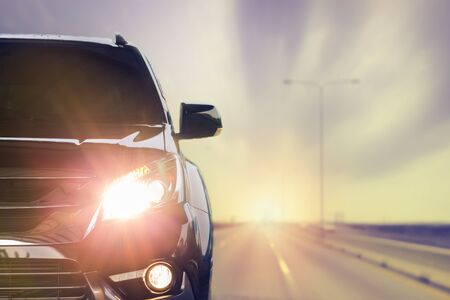 Car front lighting.on the road