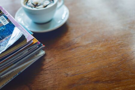 Wood space for reading   with hot drink