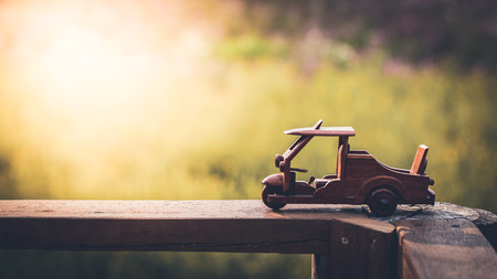 Small wooden toy car, Tuk Tuk Thailandの写真素材
